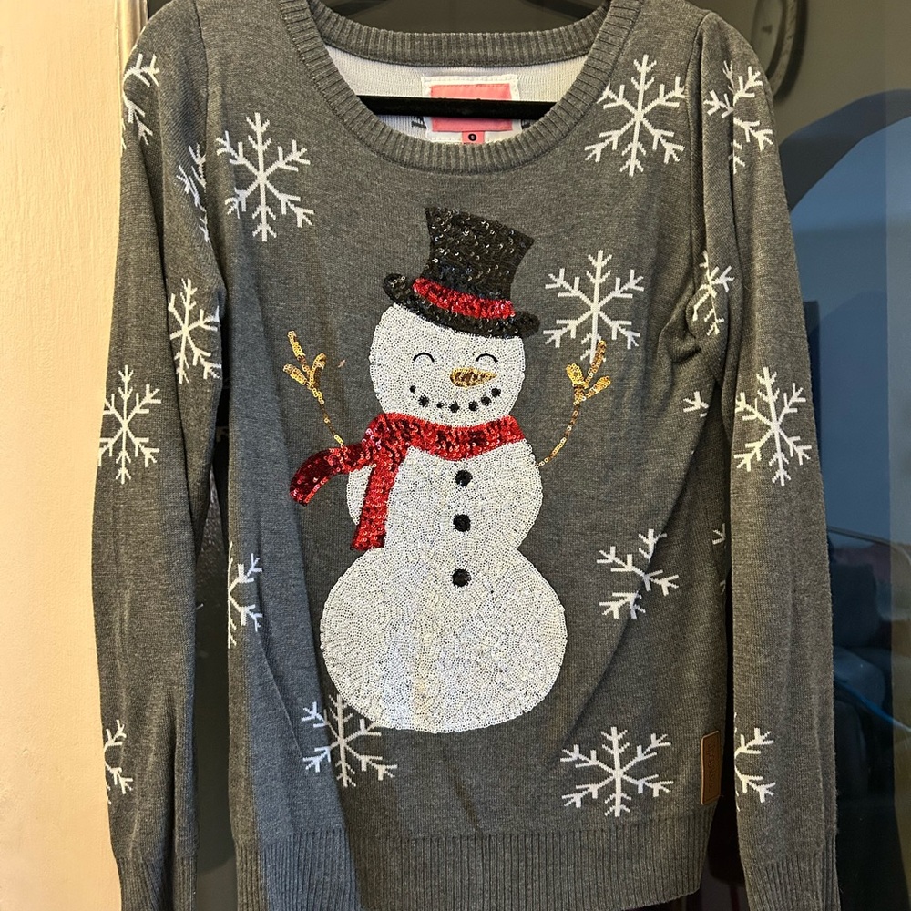 Christmas Gray Snowman Sweater with snowflakes